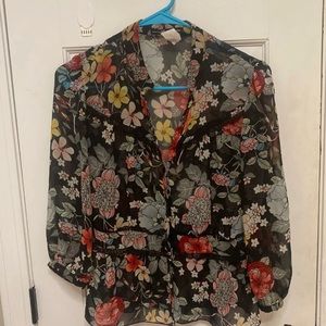 Sheer floral button up